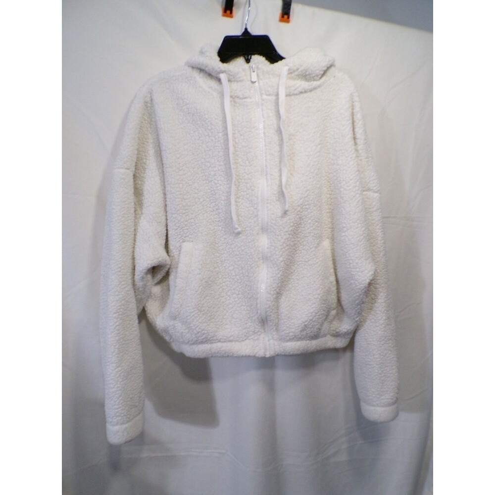 Aéropostale Women's Ivory Sherpa Full Zip Hoodie S Cozy Hooded Fleece - Picture 1 of 5